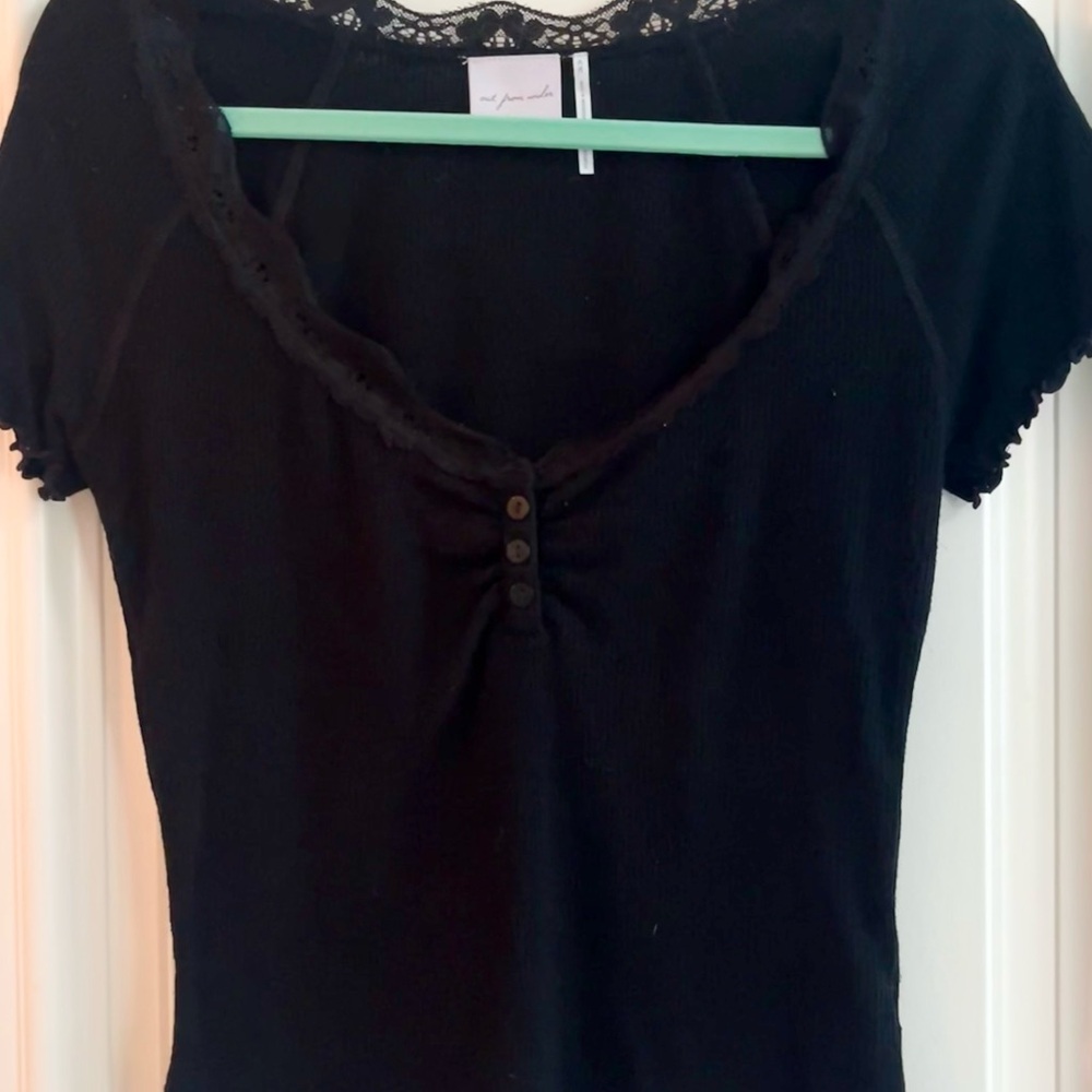 Urban Outfitters Black Lace-Trim Short Sleeve Tee